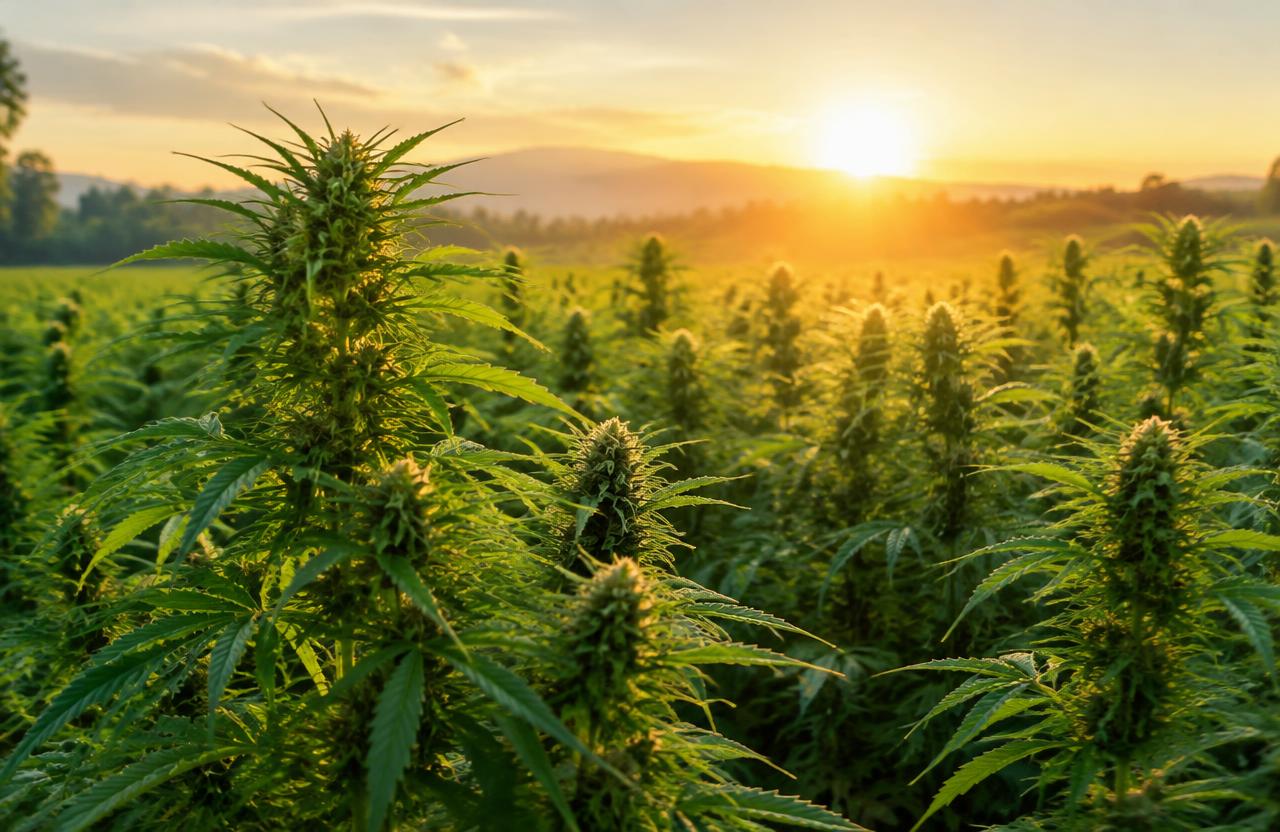 Hemp field at sunrise